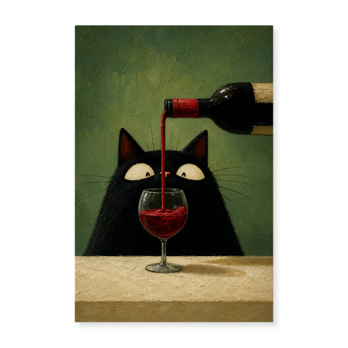 Pour One More — Funny Wine Cat Oil Painting