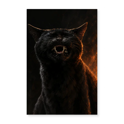 The Announcement — Yowling Black Cat Portrait