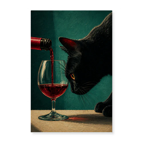 The Tasting — Black Cat & Red Wine Painting