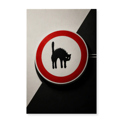 Warning Sign — Minimalist Black Cat Graphic