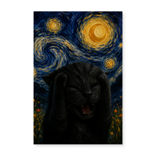 Big Yawn — Post-Impressionist Cat Portrait