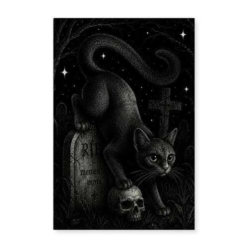 Memento Mori — Black Cat in the Graveyard