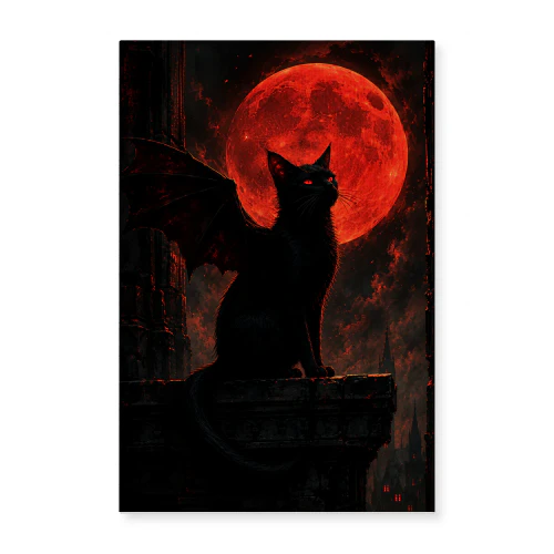 Blood Moon Familiar — Winged Black Cat Gothic Art
