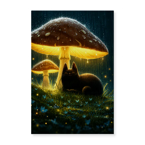 Shelter — Black Cat Under Glowing Mushrooms