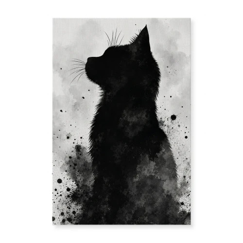 Ink Silhouette — Black Cat Watercolor Study