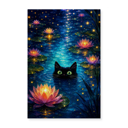 Starlight Pond — Magical Night Lily Cat