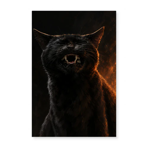 The Announcement — Yowling Black Cat Portrait