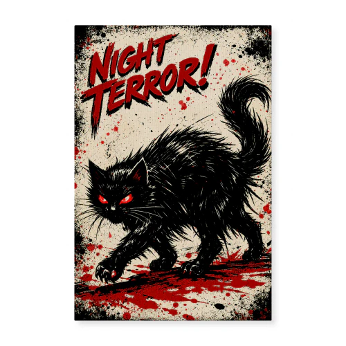Night Terror — Red Eyed Black Cat Horror Poster