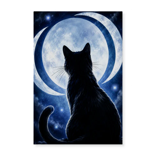 Moon Watcher — Silhouette Cat & Crescent Moon
