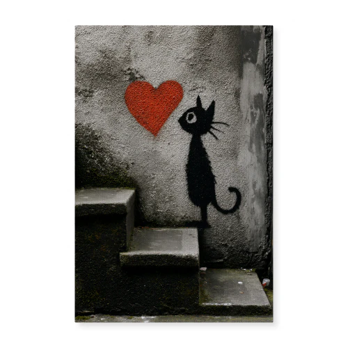 Street Love — Stencil Cat and Red Heart