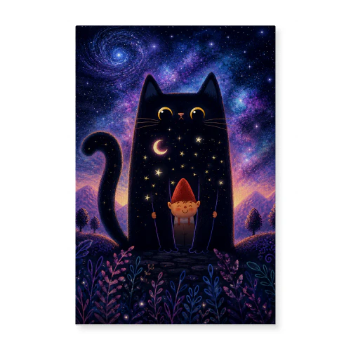 The Keeper of Stars — Whimsical Cat & Gnome