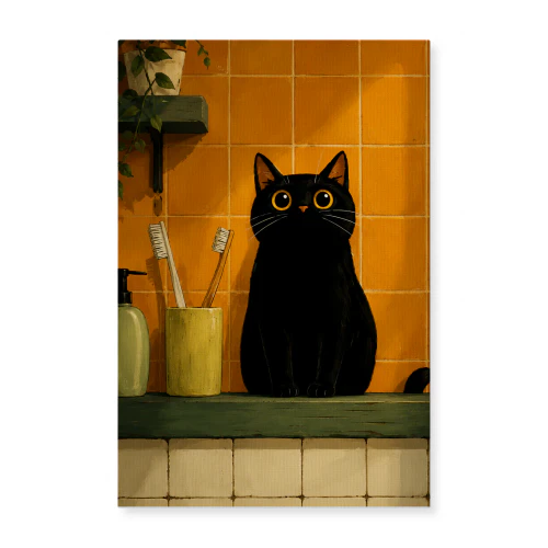 Bathroom Supervisor — Retro Black Cat Illustration