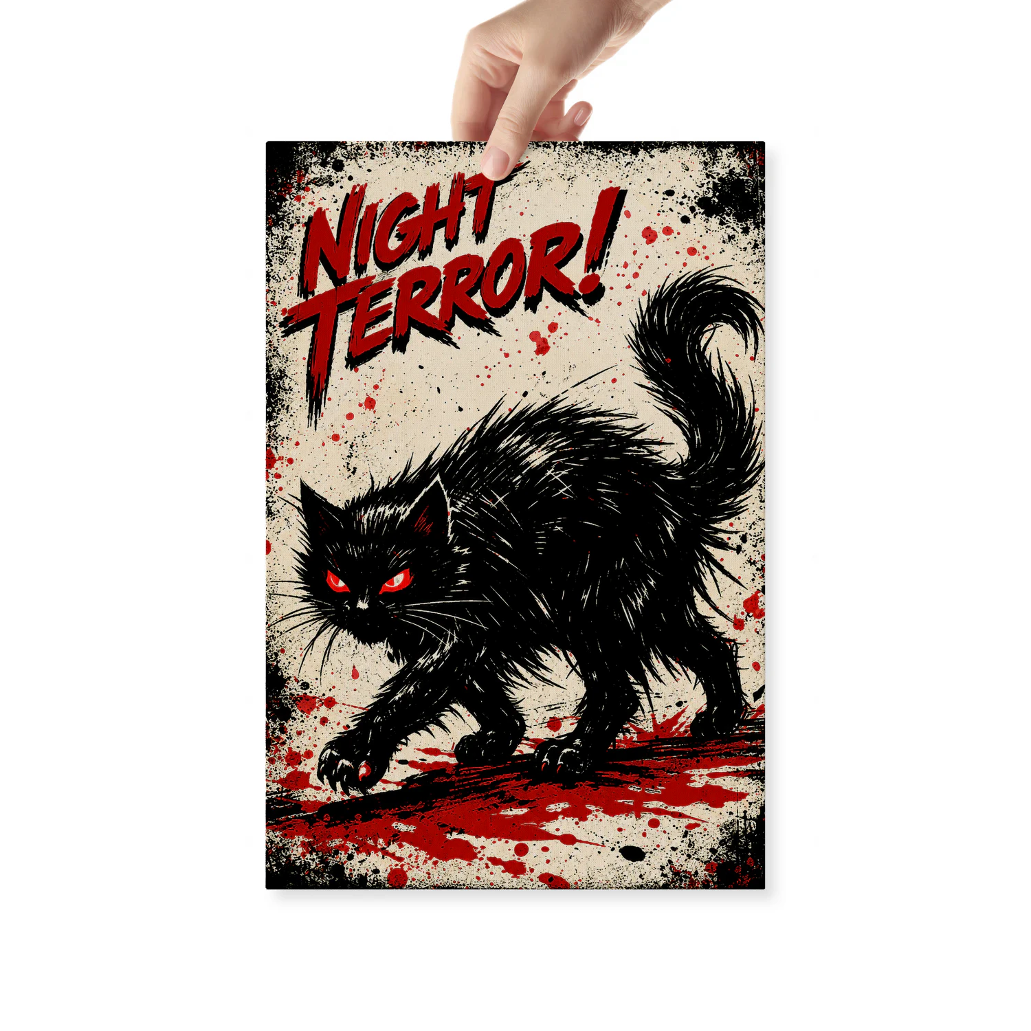 Night Terror — Red Eyed Black Cat Horror Poster-S