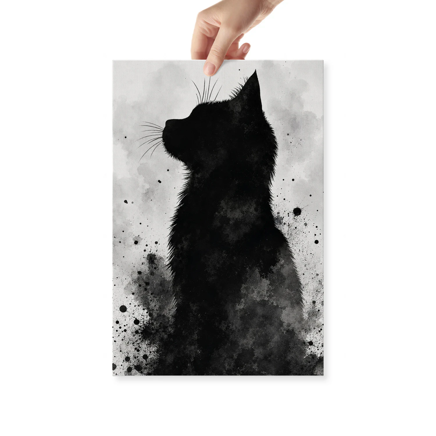 Ink Silhouette — Black Cat Watercolor Study-S