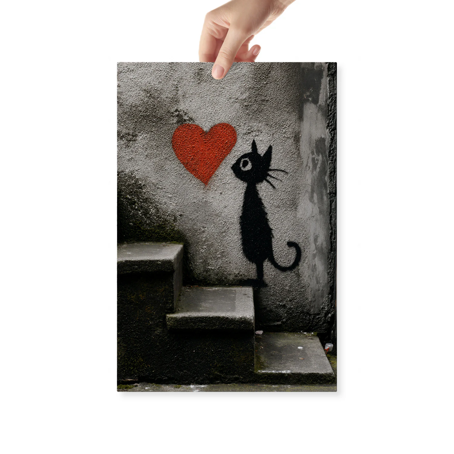 Street Love — Stencil Cat and Red Heart-S