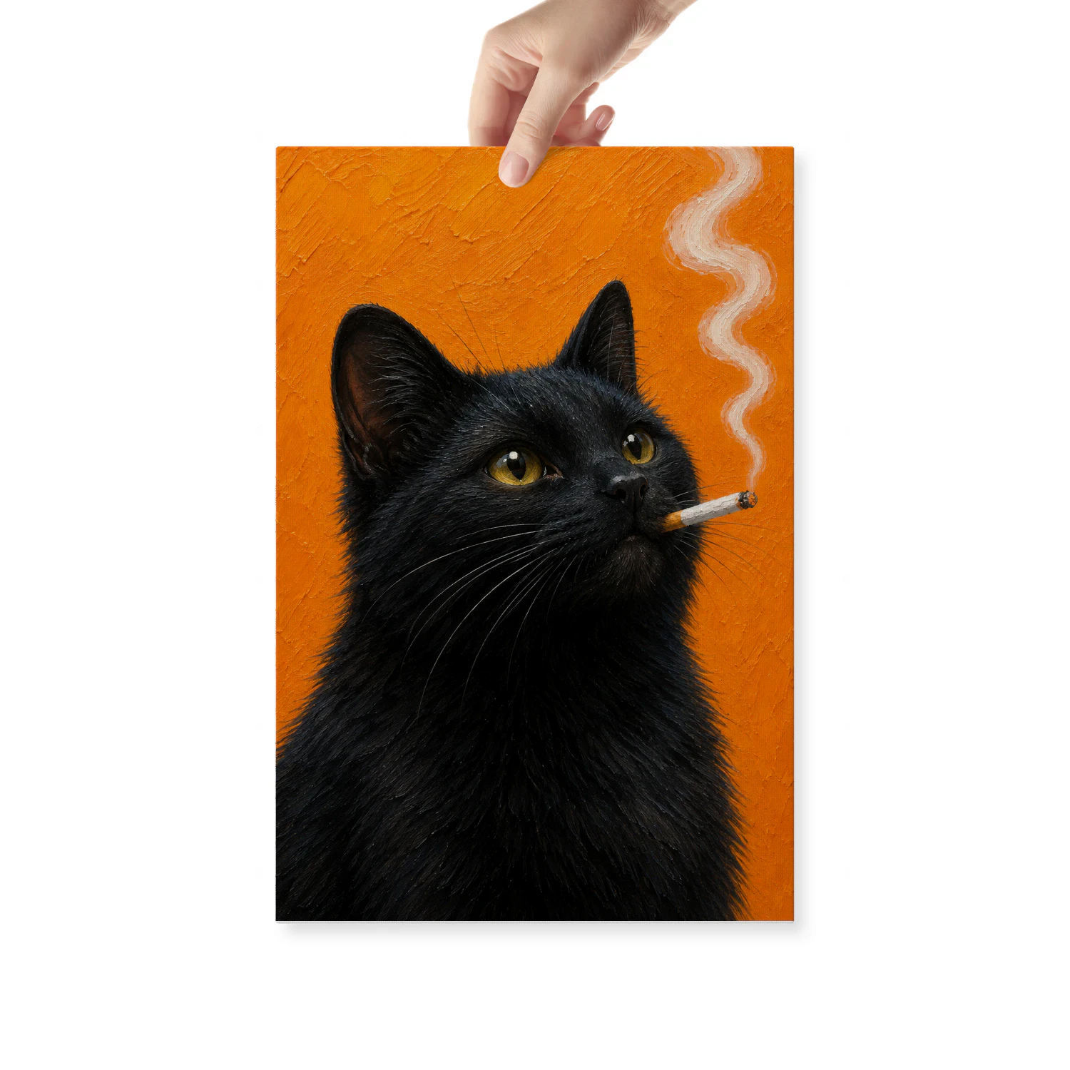 Smoke Break — Black Cat on Orange-S