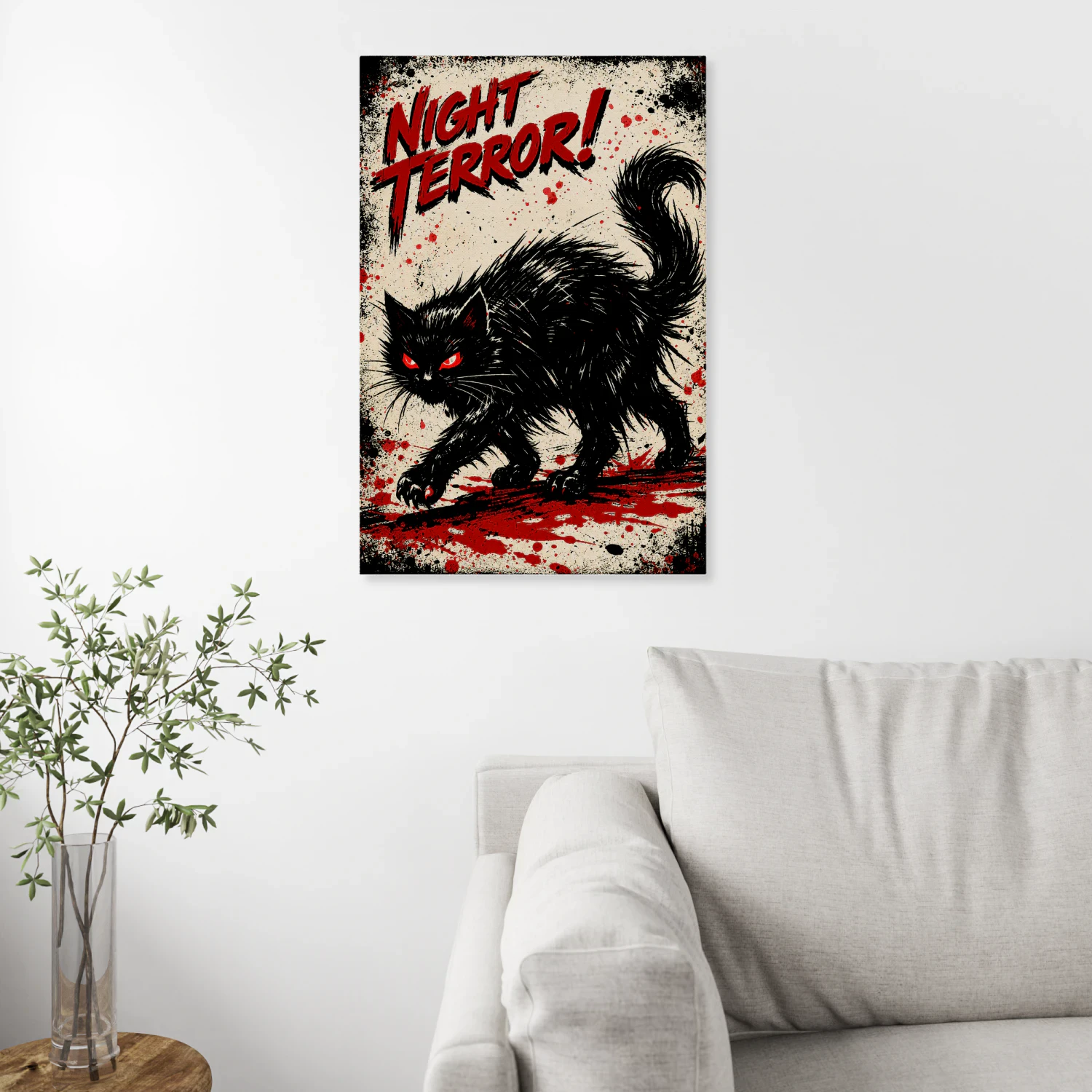 Night Terror — Red Eyed Black Cat Horror Poster-S
