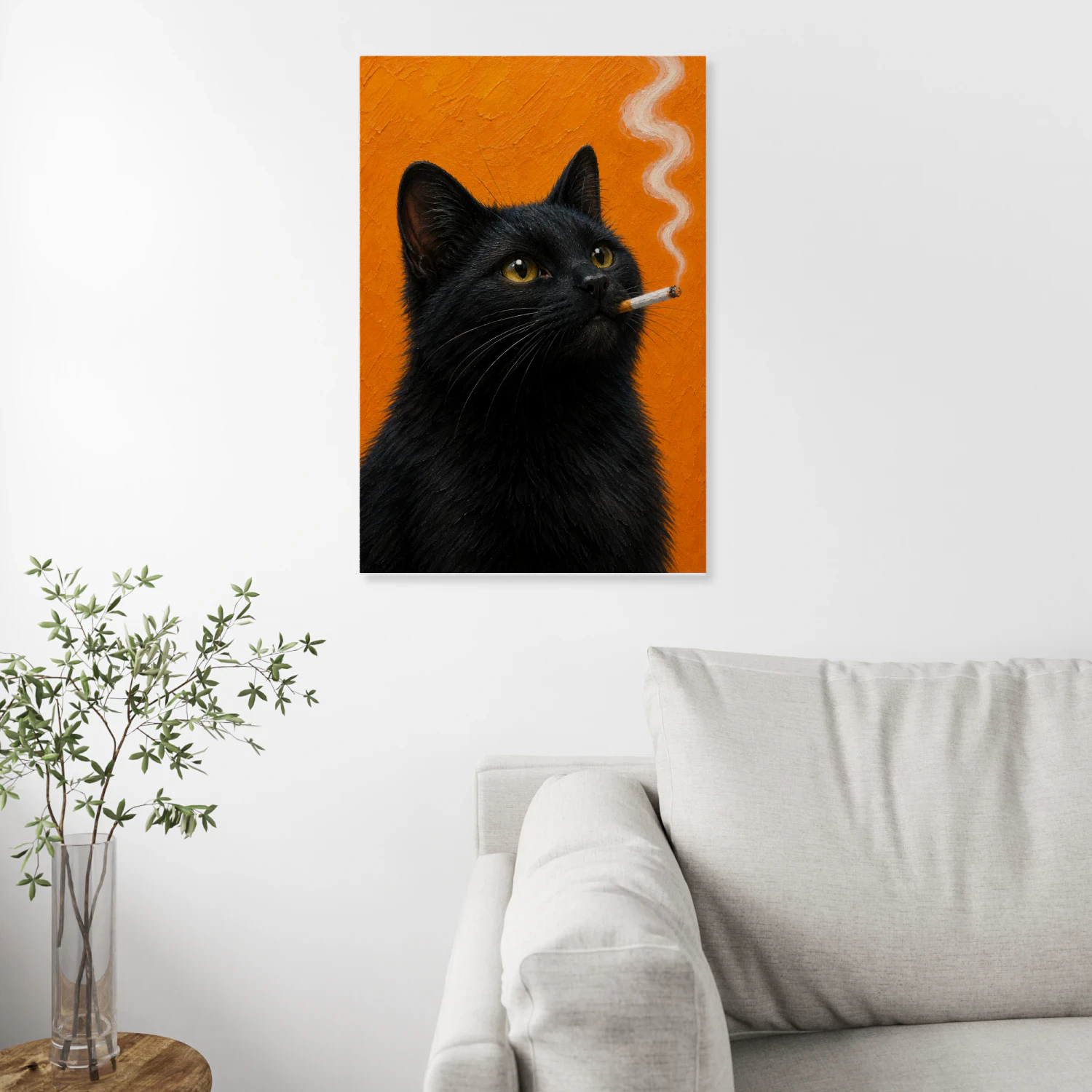 Smoke Break — Black Cat on Orange-S
