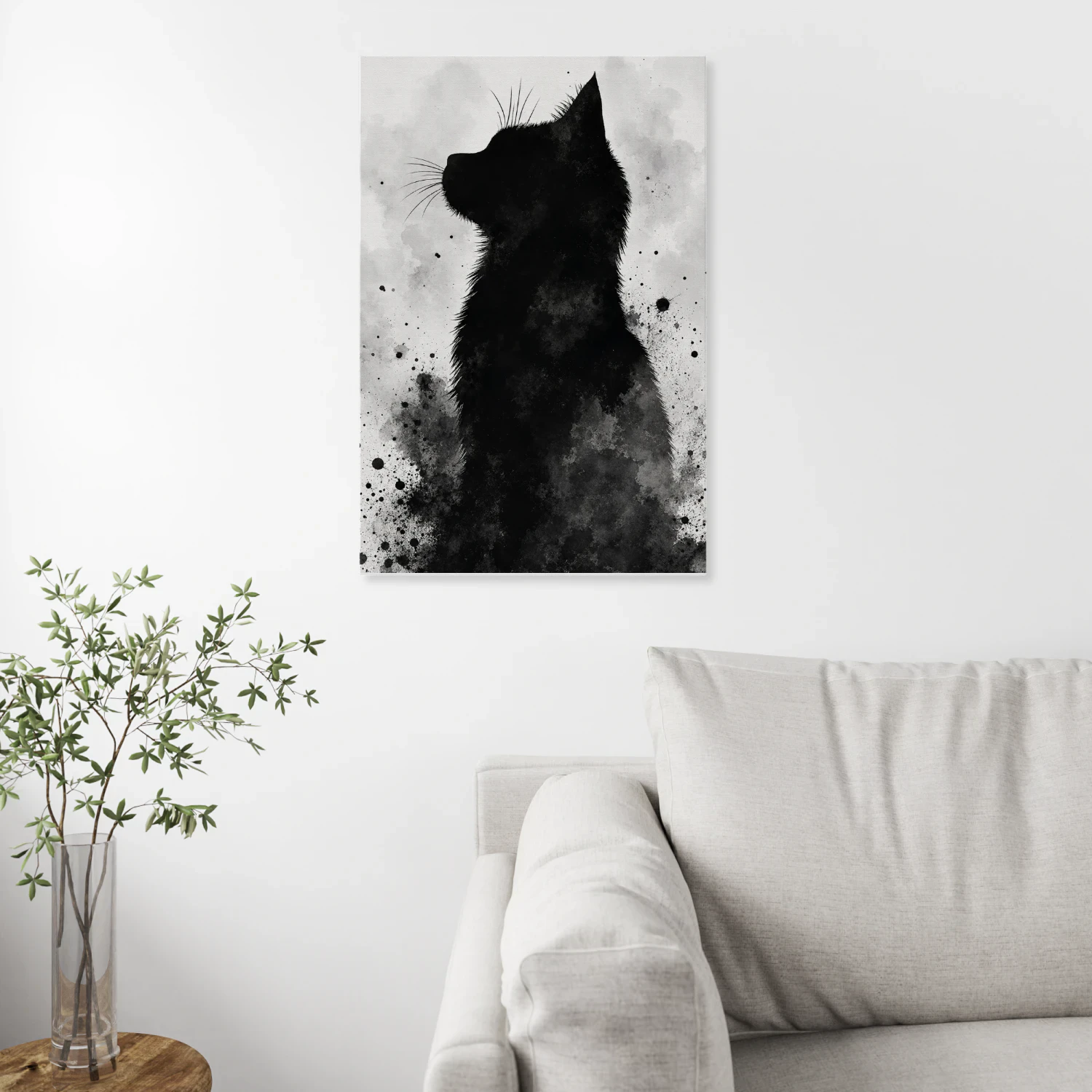 Ink Silhouette — Black Cat Watercolor Study-S