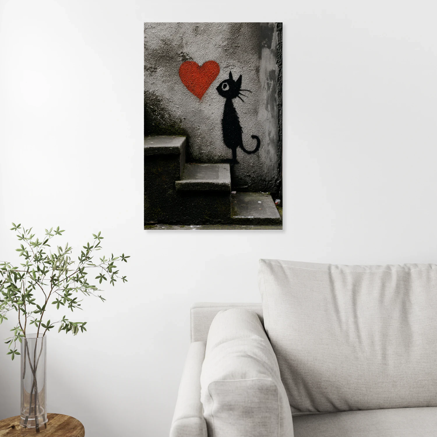 Street Love — Stencil Cat and Red Heart-S