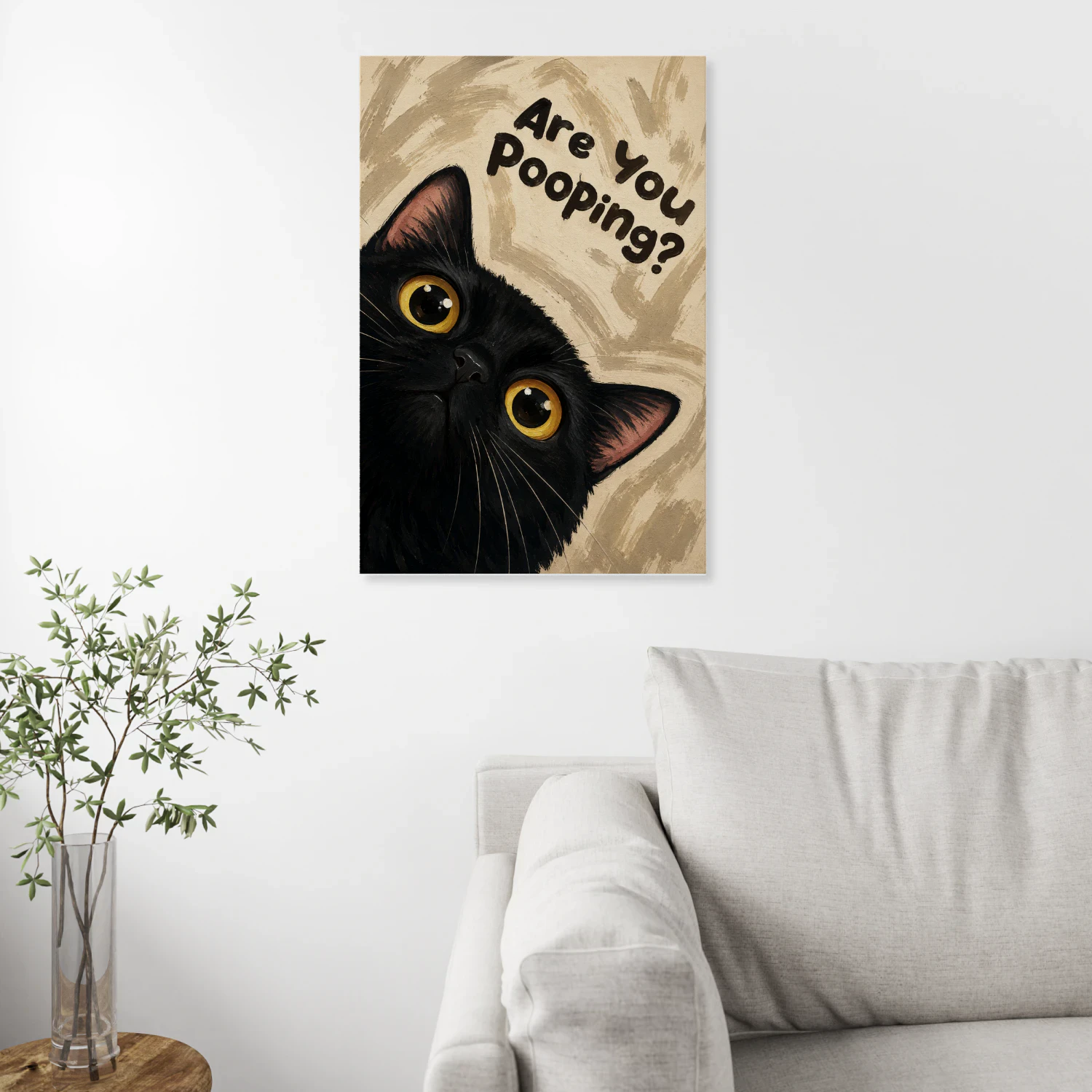 Just Checking — Nosy Black Cat Bathroom Art-S