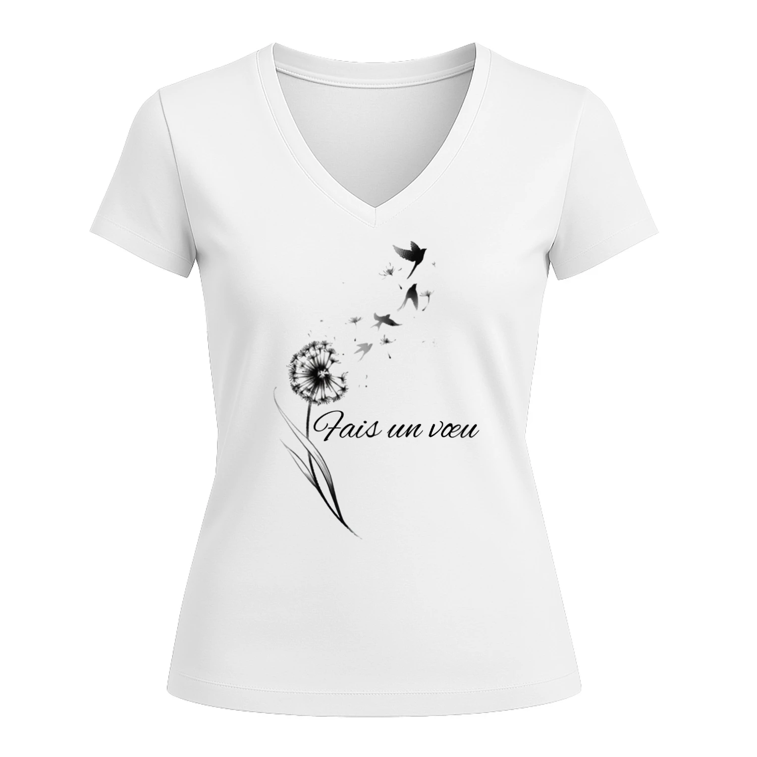 T-shirt Pissenlit Fais un Vœu, Tshirt Fleur Minimaliste Femme, Cadeau Anniversaire Maman, Tee Shirt Oiseaux Envol, Esprit Libre Bohème