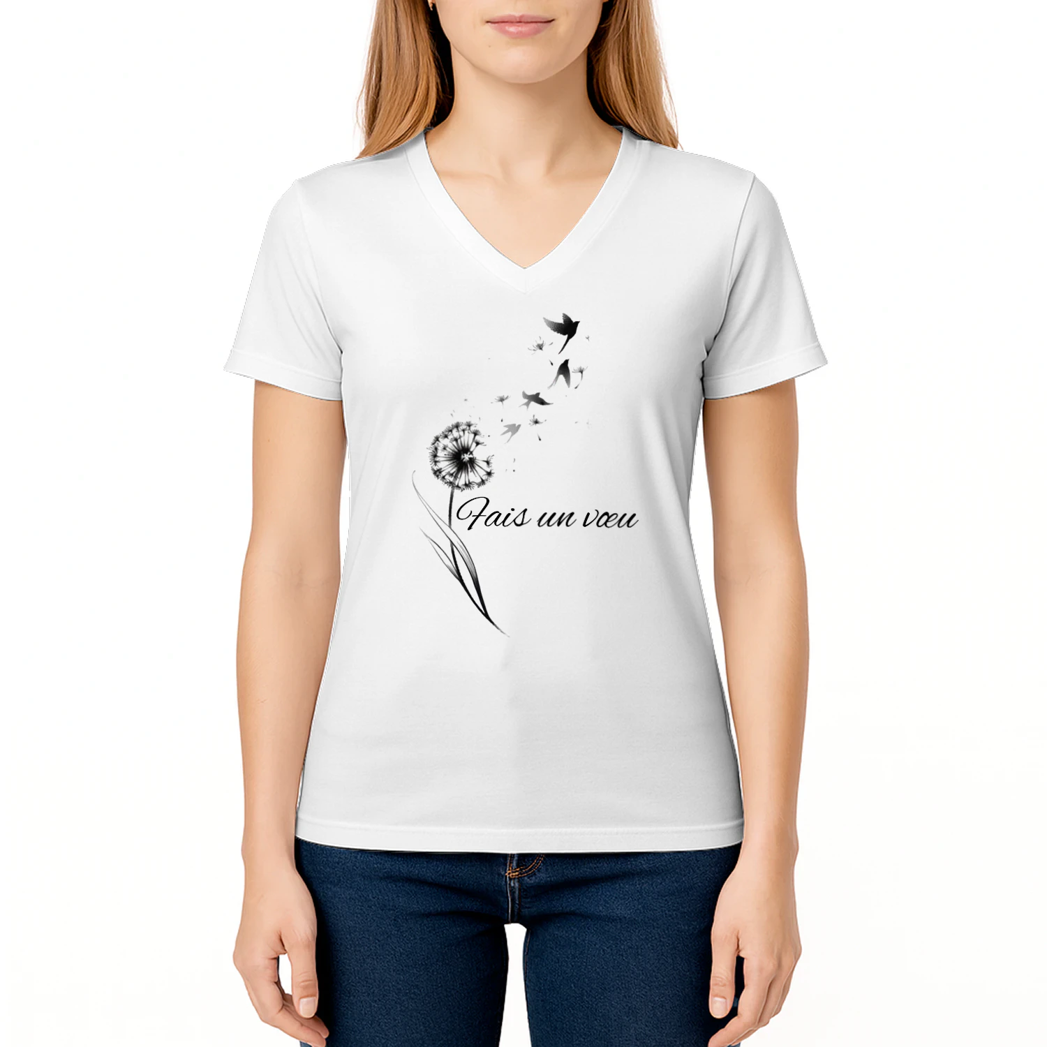 T-shirt Pissenlit Fais un Vœu, Tshirt Fleur Minimaliste Femme, Cadeau Anniversaire Maman, Tee Shirt Oiseaux Envol, Esprit Libre Bohème