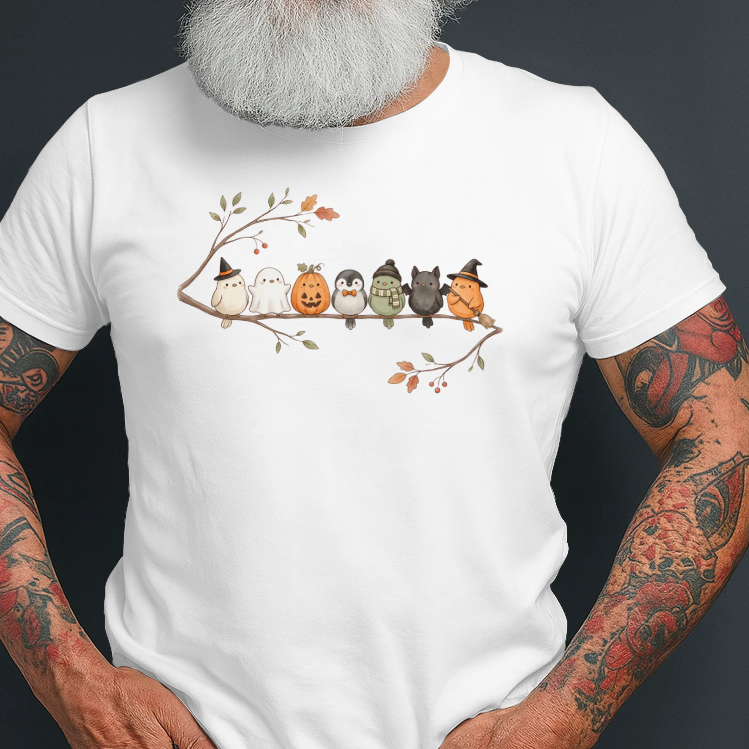 Halloween Vögel T-Shirt, Süße Vögel Geist Kürbis Hexe Fledermaus, Herbst Shirt, Geschenk für Vogelliebhaber