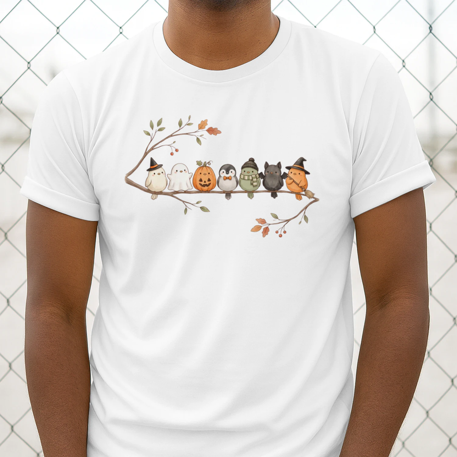 Halloween Vögel T-Shirt, Süße Vögel Geist Kürbis Hexe Fledermaus, Herbst Shirt, Geschenk für Vogelliebhaber