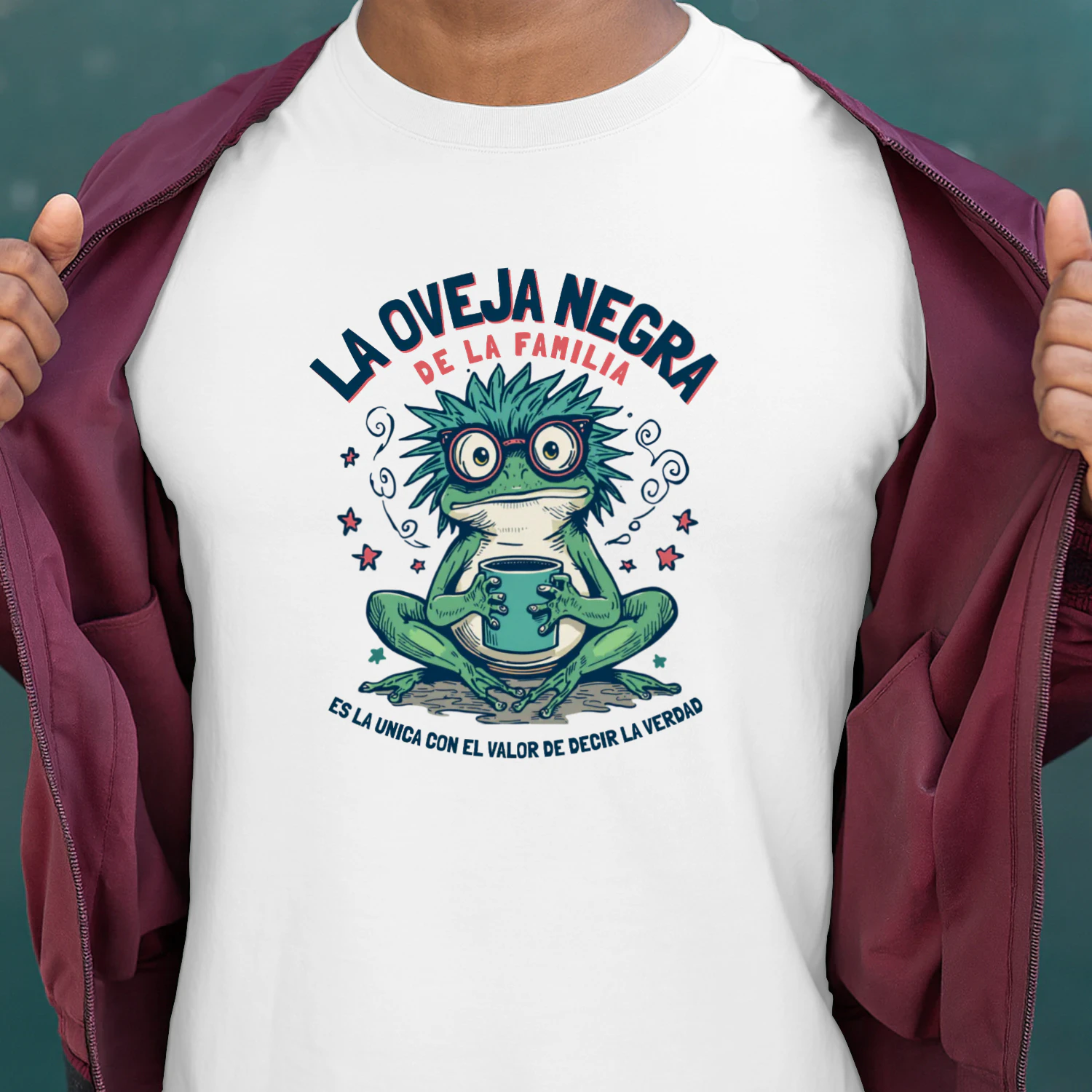 Mint Background Frog T-Shirt GraphLa Ovejancia De La Familia Frog Coffee Lover Funny Mexican Family Retro T-Shirtic