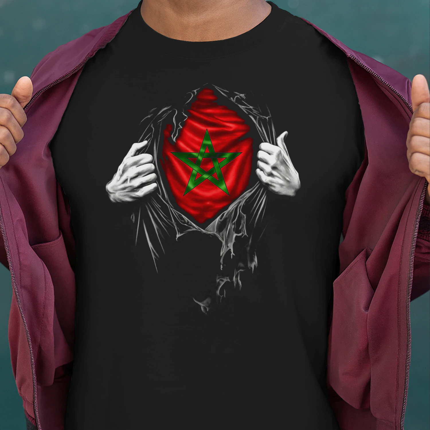 Proud Moroccan Inside – Morocco Flag Ripped T-Shirt