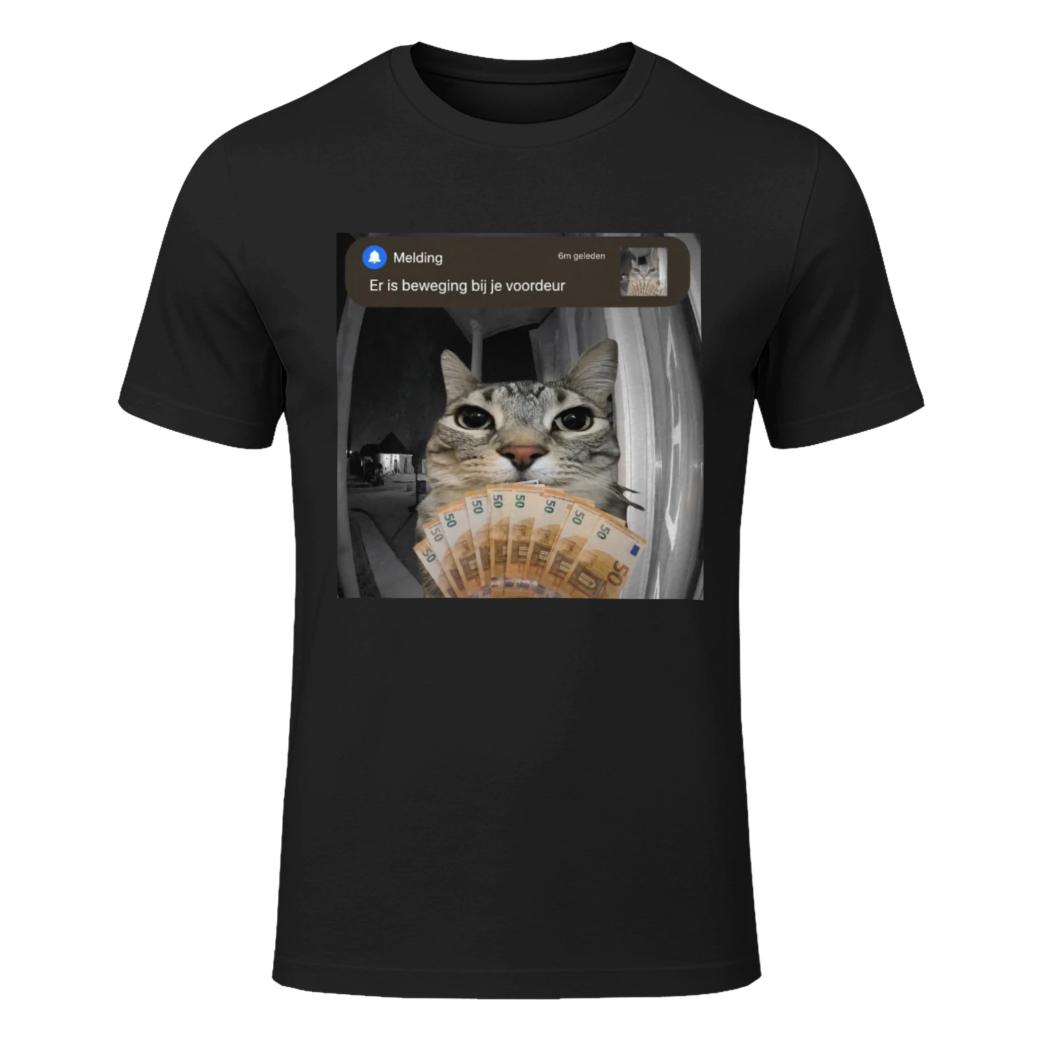 Grappig Katten T-shirt Kat met Geld en Eurobiljetten Cadeau voor Kattenliefhebbers tee