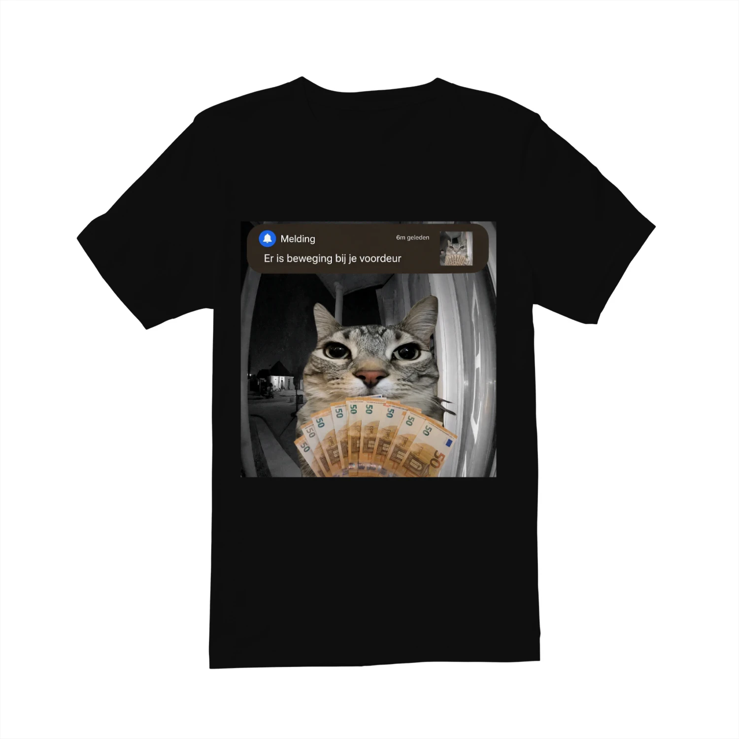 Grappig Katten T-shirt Kat met Geld en Eurobiljetten Cadeau voor Kattenliefhebbers tee