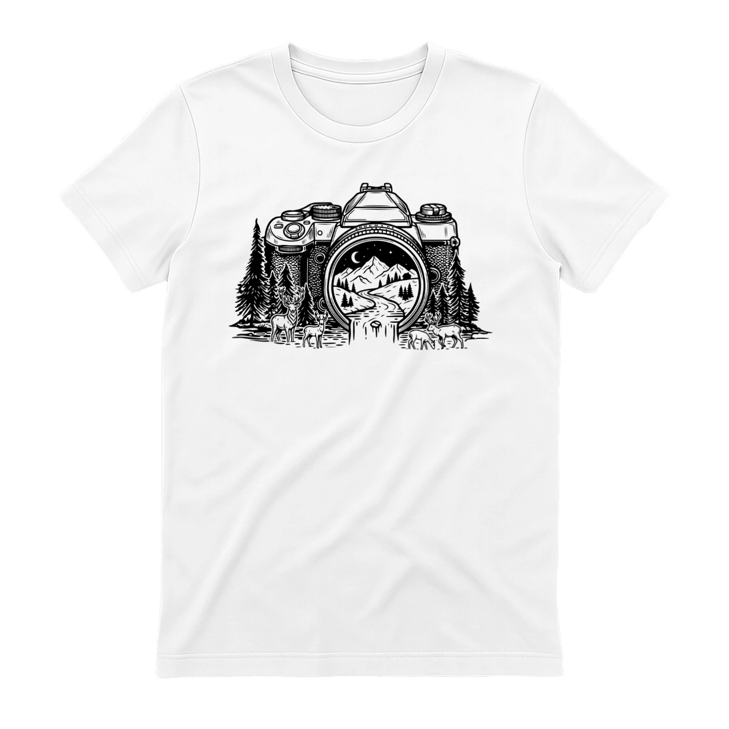 Camera Natuur Landschap T-shirt - Minimalistisch Berg & Bos Design - Cadeau voor Fotograaf