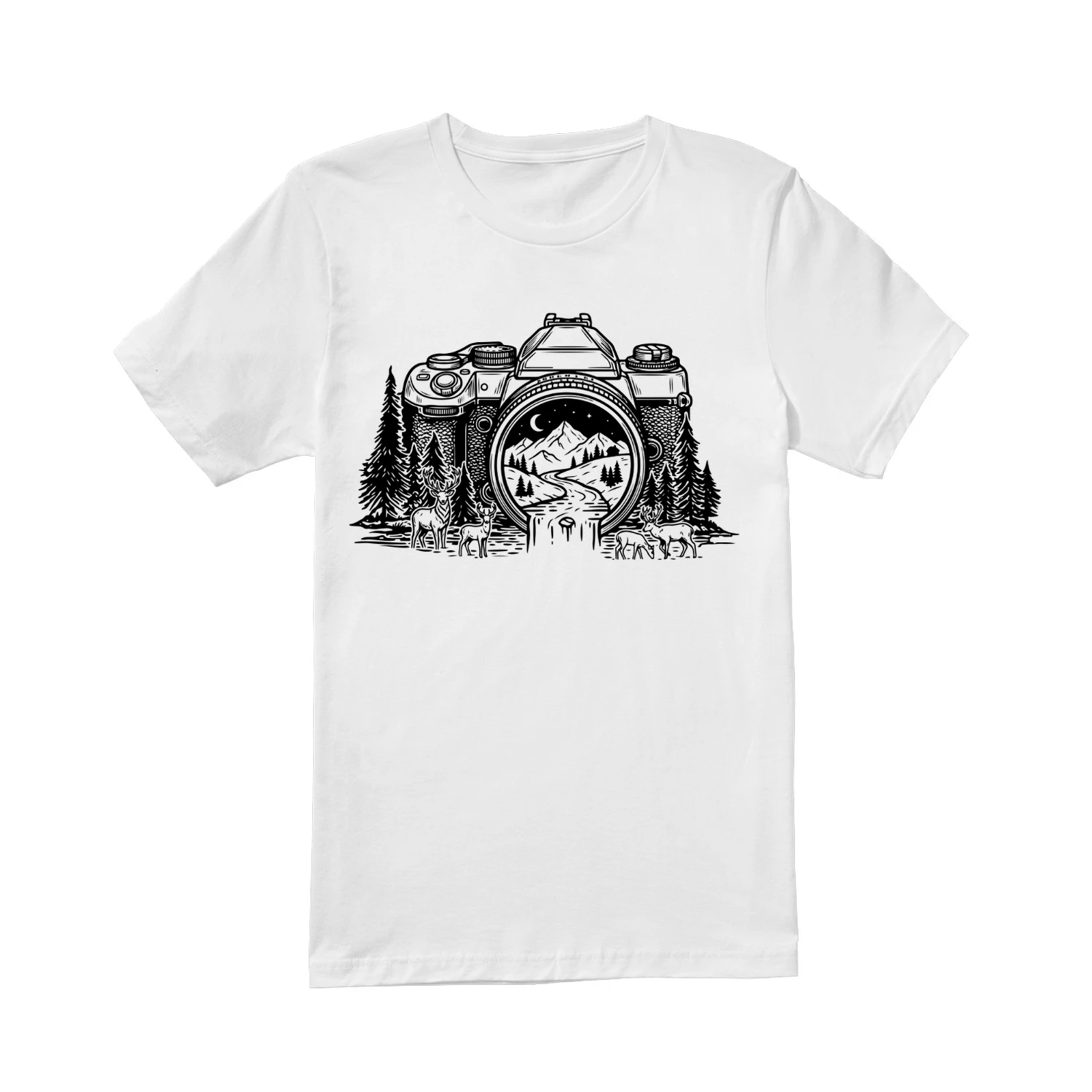 Camera Natuur Landschap T-shirt - Minimalistisch Berg & Bos Design - Cadeau voor Fotograaf