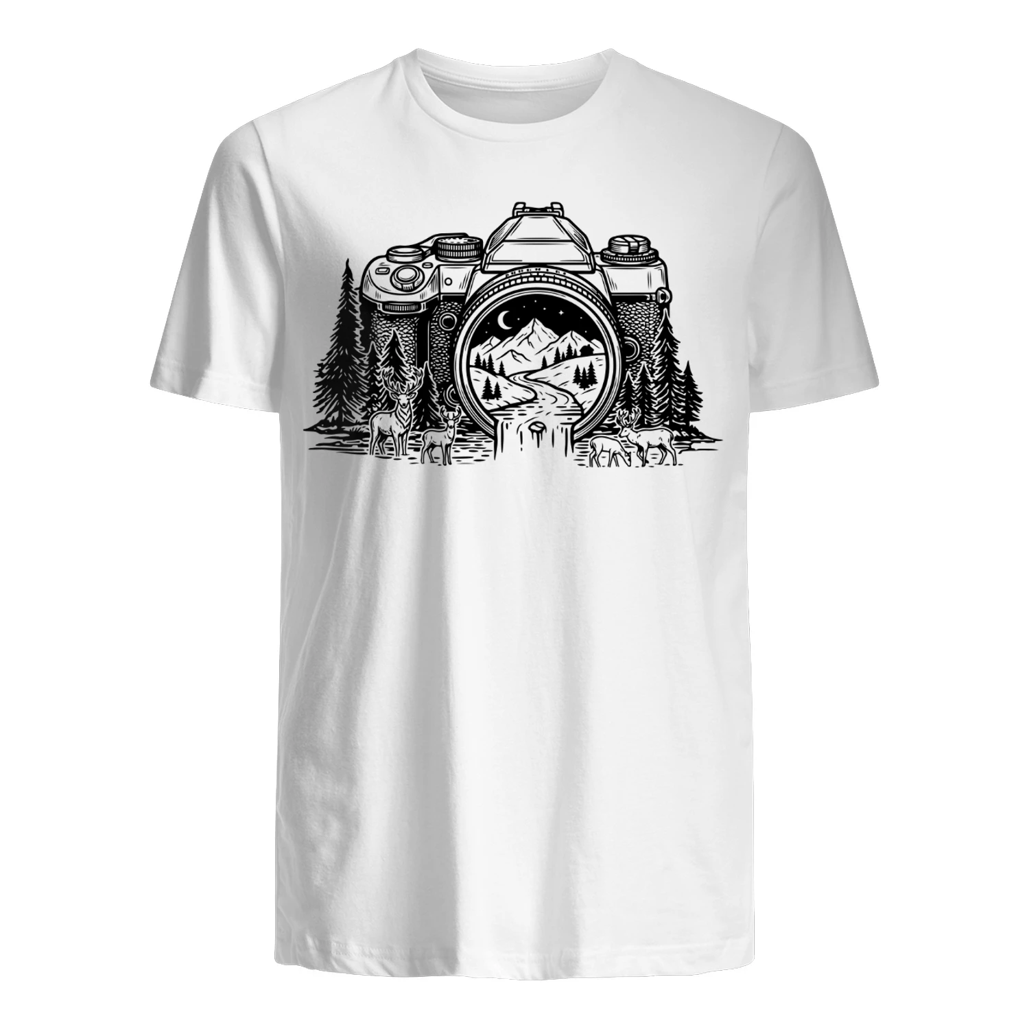 Camera Natuur Landschap T-shirt - Minimalistisch Berg & Bos Design - Cadeau voor Fotograaf