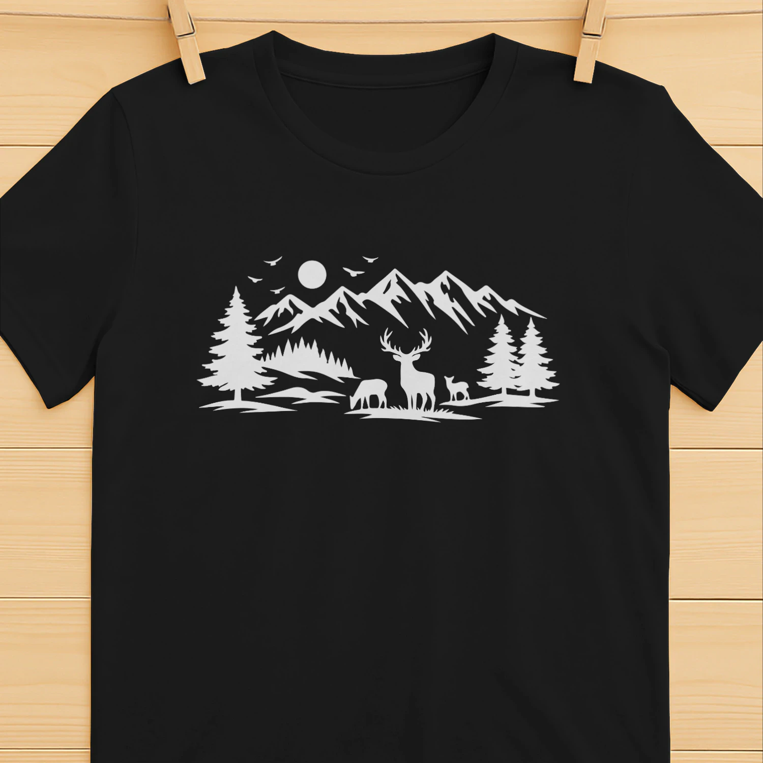 Minimalist Deer Family Mountain Line Art Shirt, Mug, Poster - Luxury Hiking & Camping Decor - Elegant Hunter Gift - Nature Outdoor Apparel