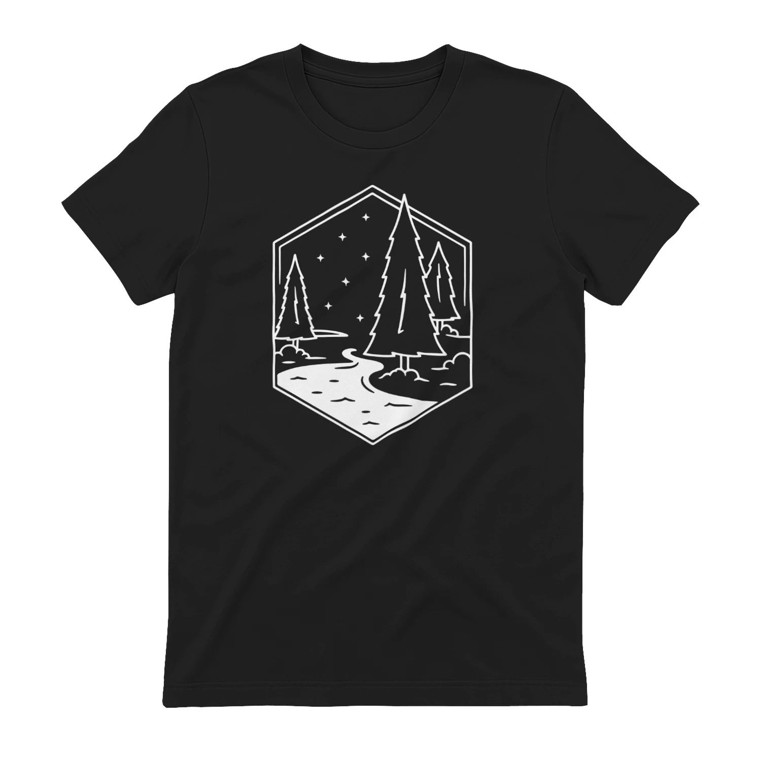 Minimalistisch Natuur Geometrische Bos en Rivier Line Art