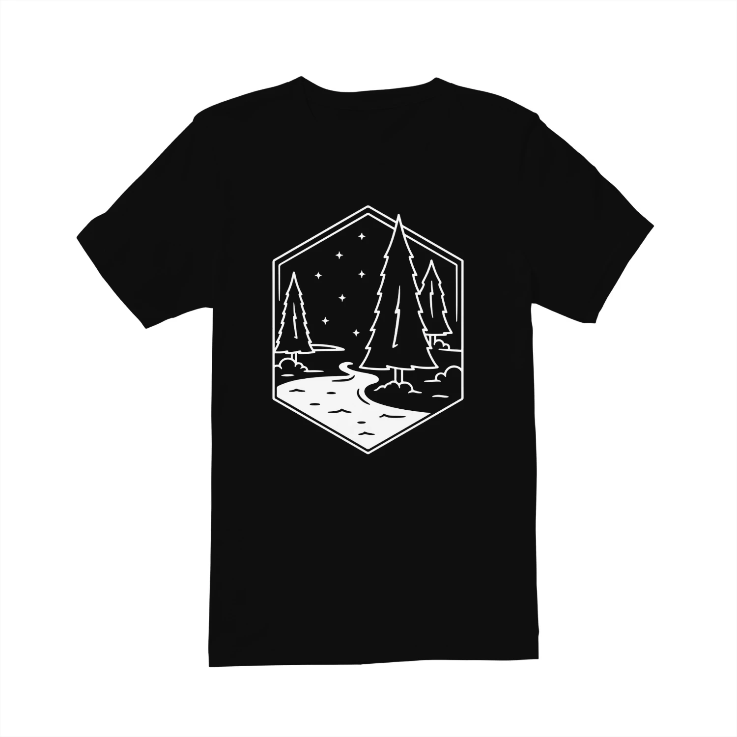 Minimalistisch Natuur Geometrische Bos en Rivier Line Art