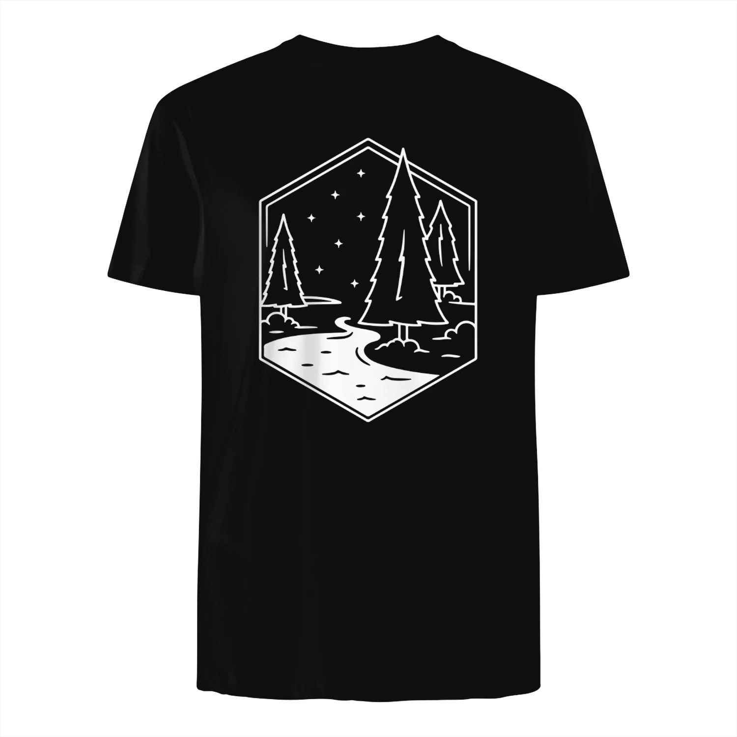 Minimalistisch Natuur Geometrische Bos en Rivier Line Art