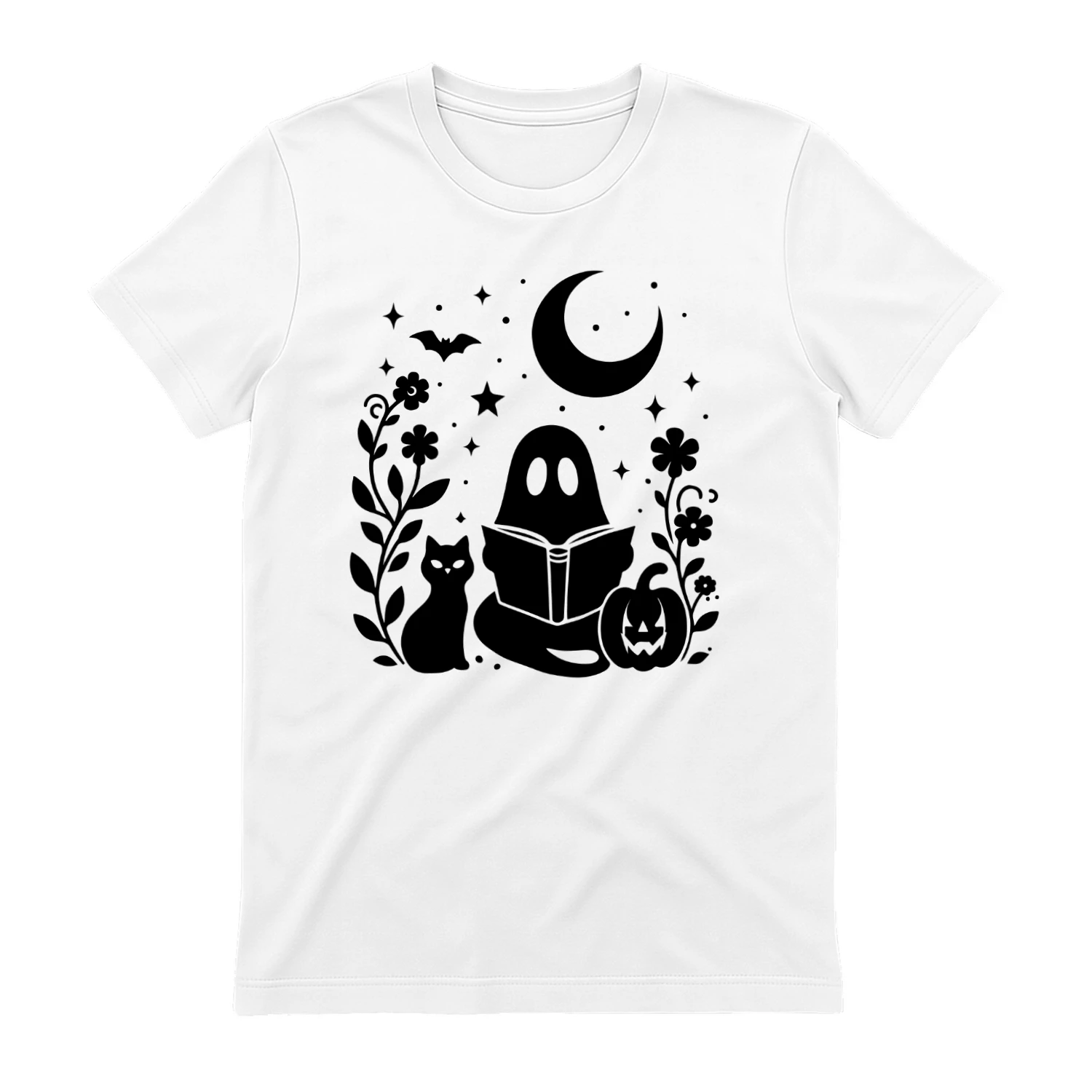 Halloween Ghost Reading Book Cat