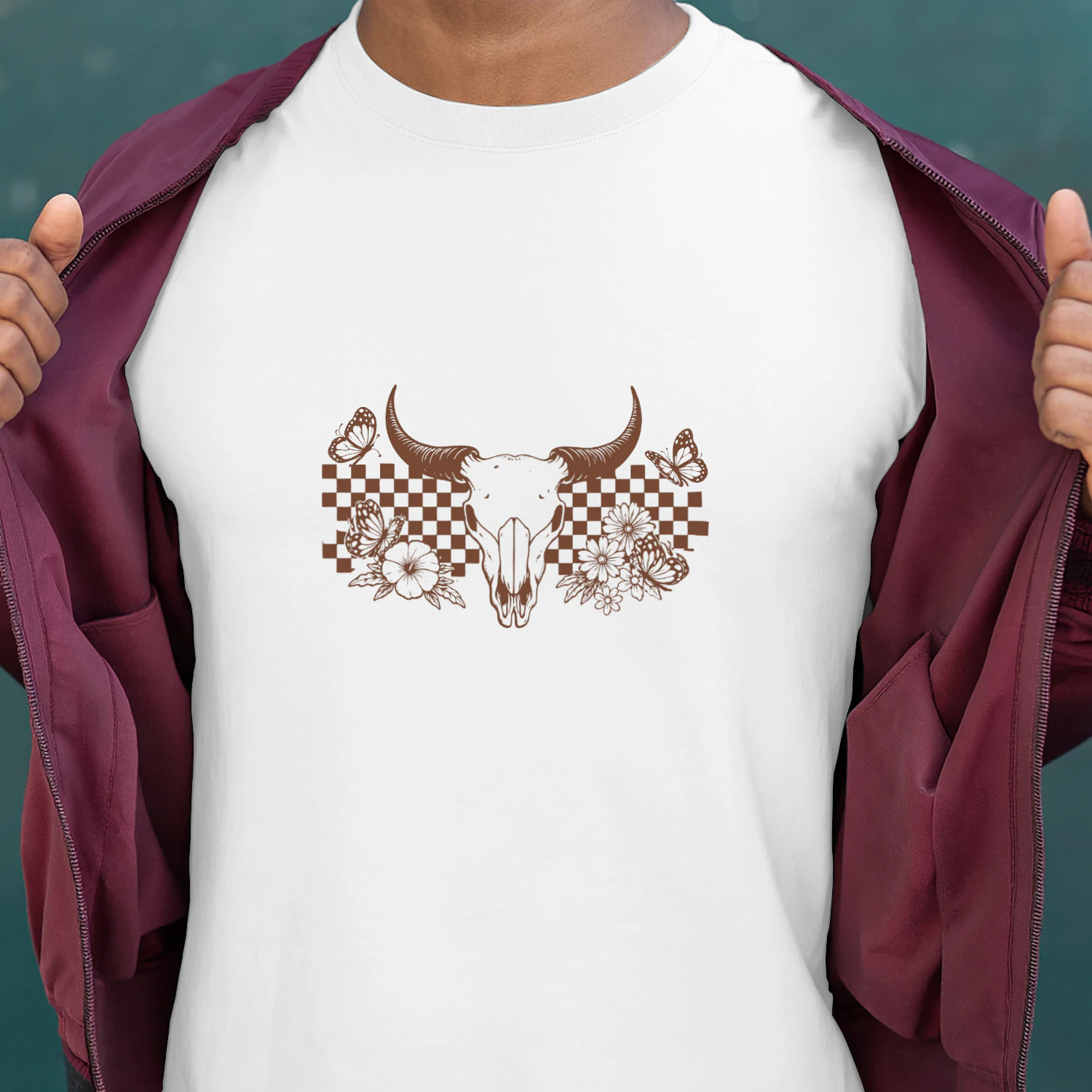 Longhorn Skull Checkered Butterflies