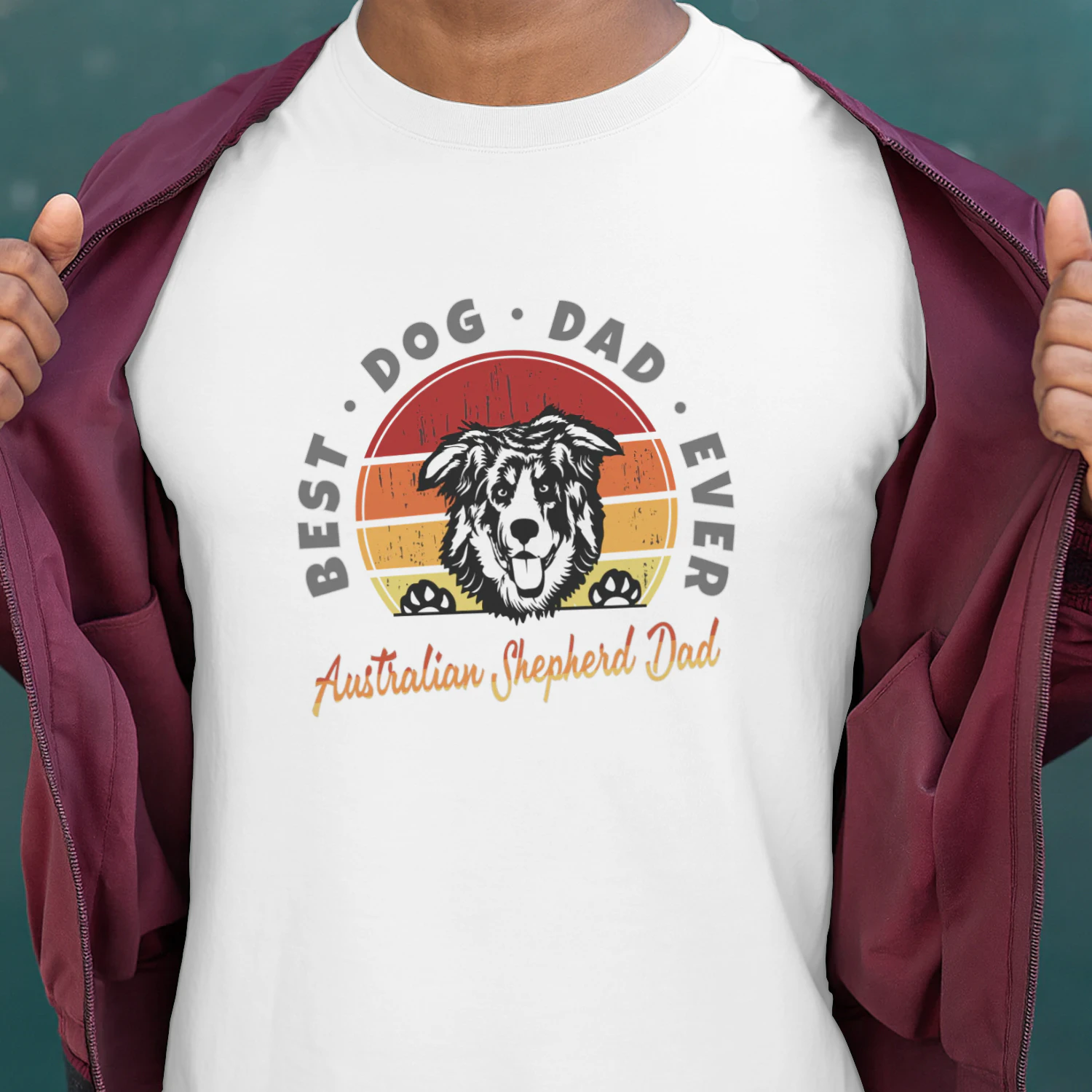 Australian Shepherd Dad Retro Sunset