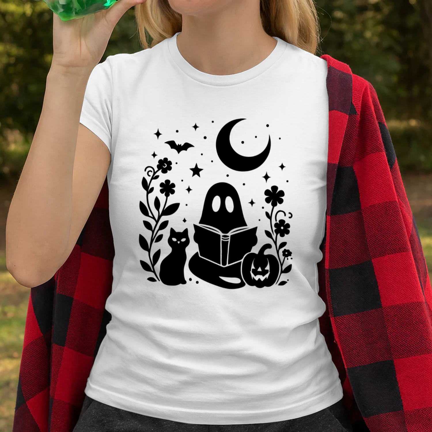Halloween Ghost Reading Book Cat