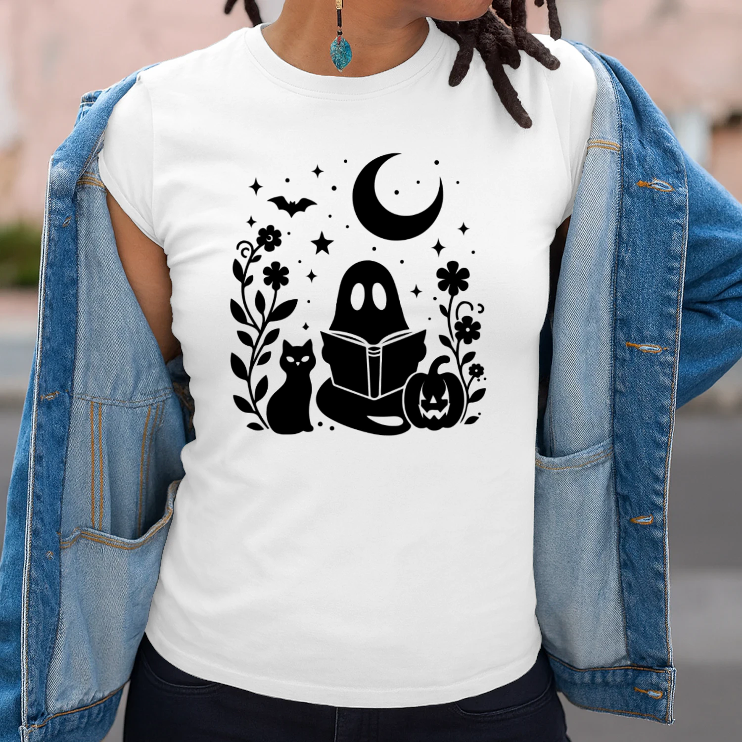 Halloween Ghost Reading Book Cat