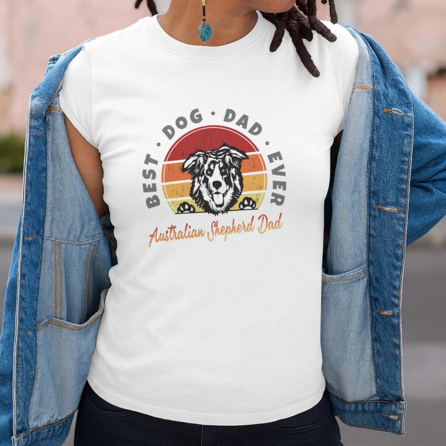 Australian Shepherd Dad Retro Sunset