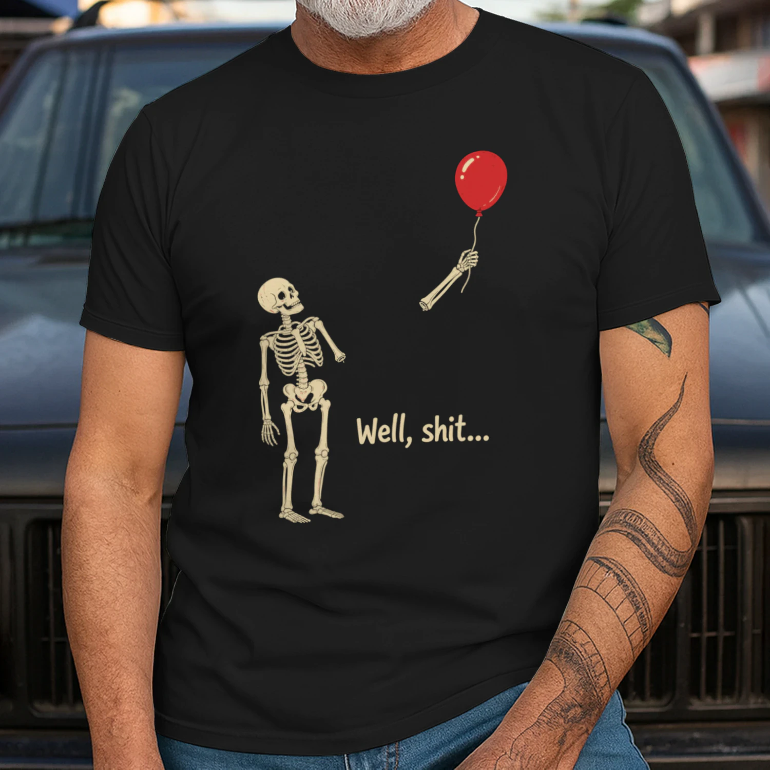 Well, Shit… Funny Skeleton Balloon Dark Humor T-Shirt