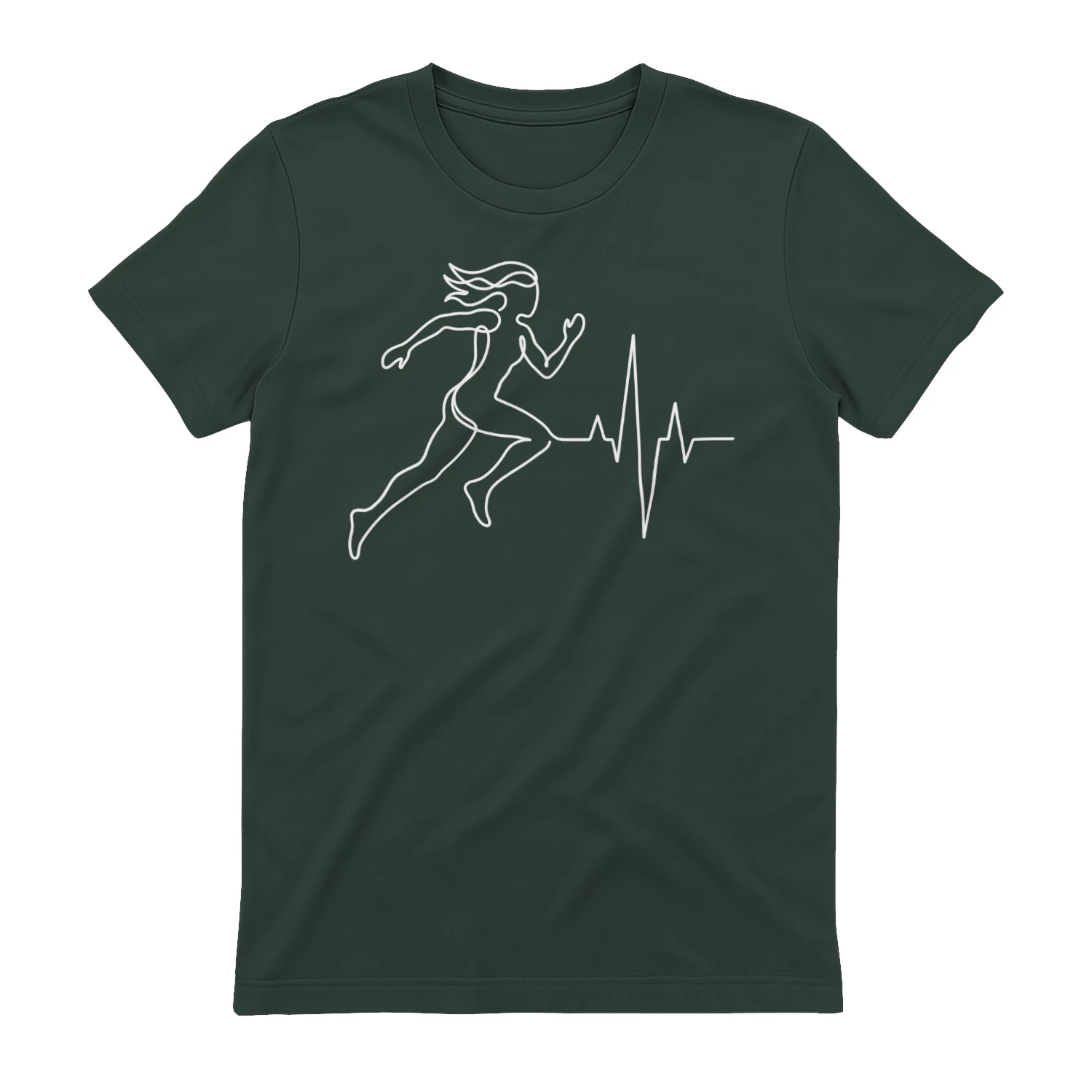Running Woman Heartbeat T-Shirt — Minimalist Runner Line Art Fitness Tee — Gift for Women Runners