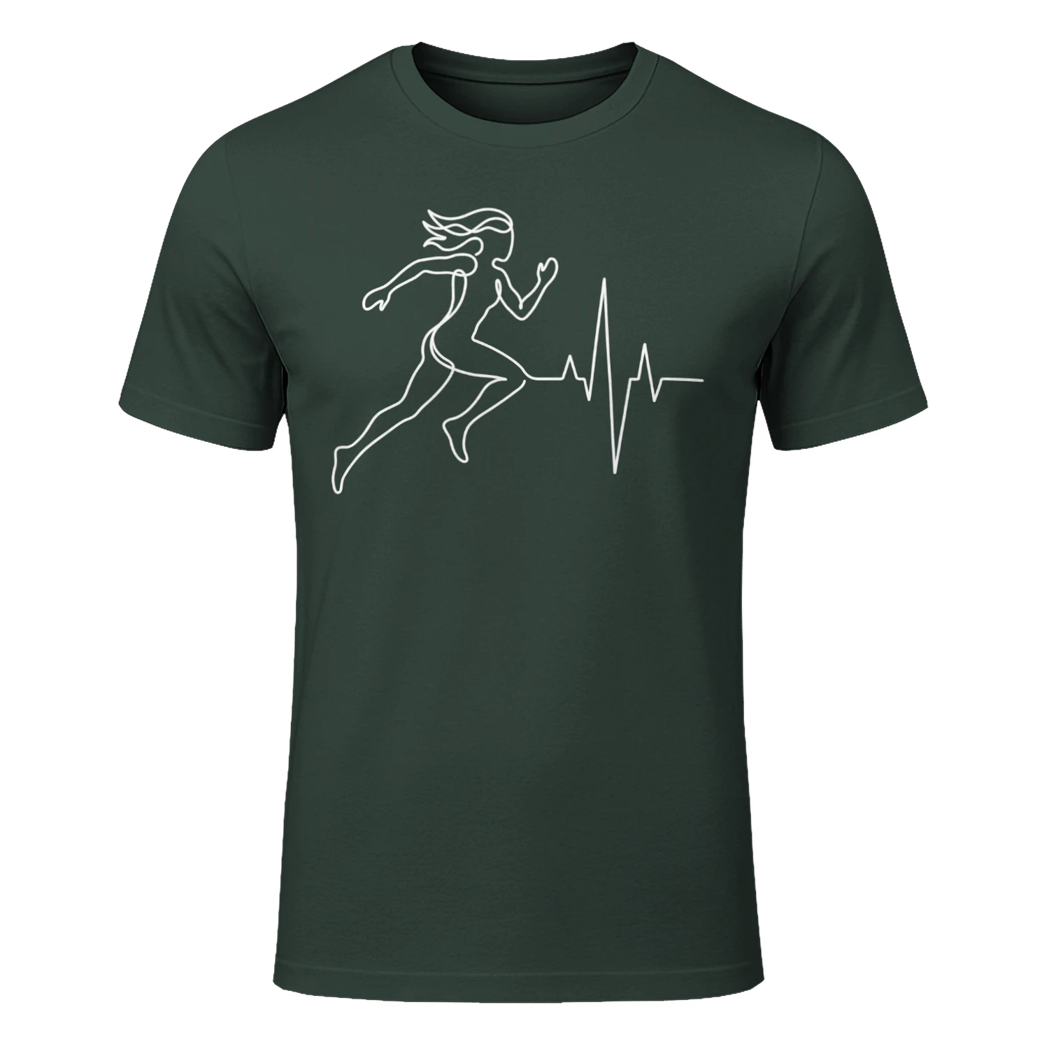 Running Woman Heartbeat T-Shirt — Minimalist Runner Line Art Fitness Tee — Gift for Women Runners
