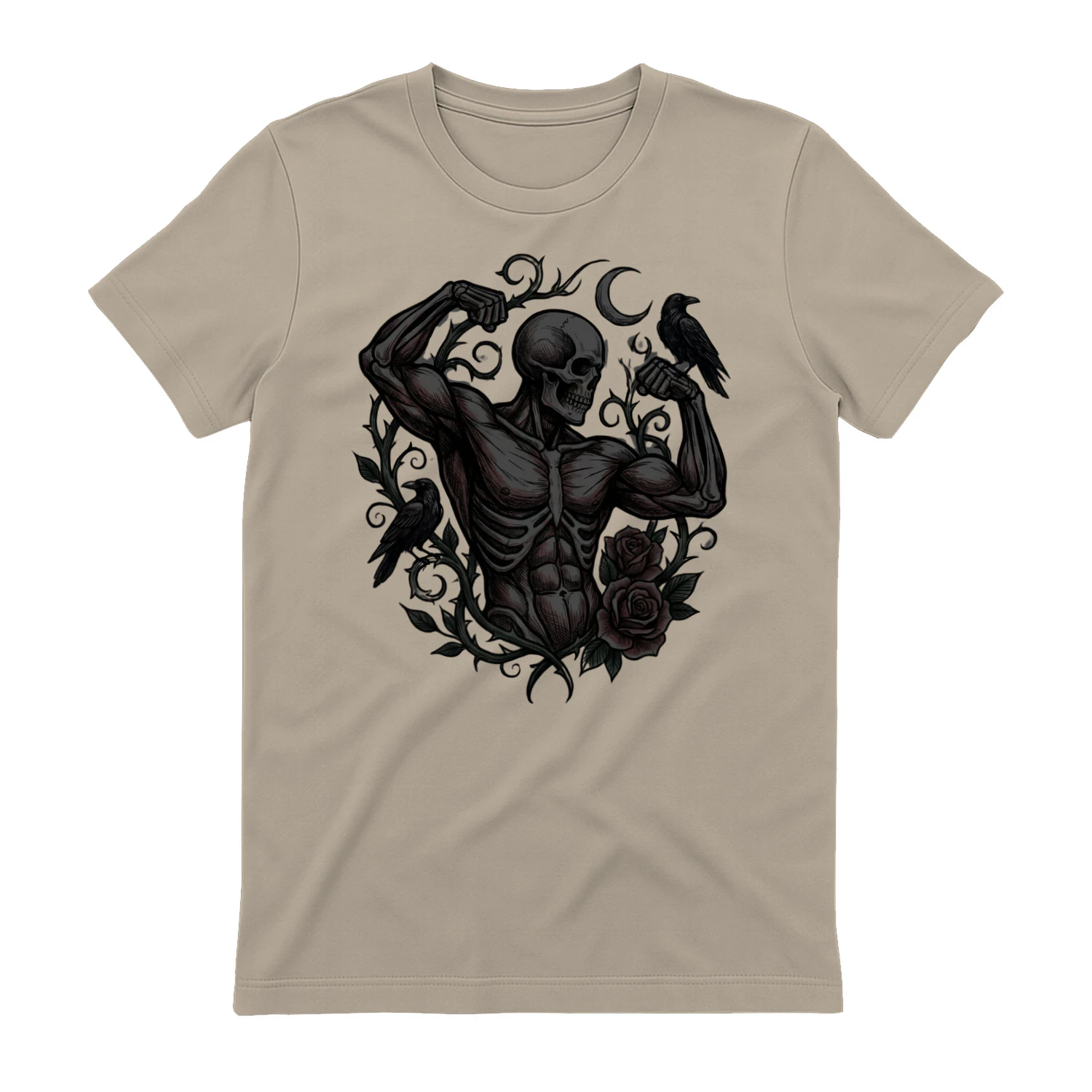Gothic Skeleton Bodybuilder T-Shirt — Dark Gym Aesthetic Skull Fitness Tee — Workout Gift for Men Women